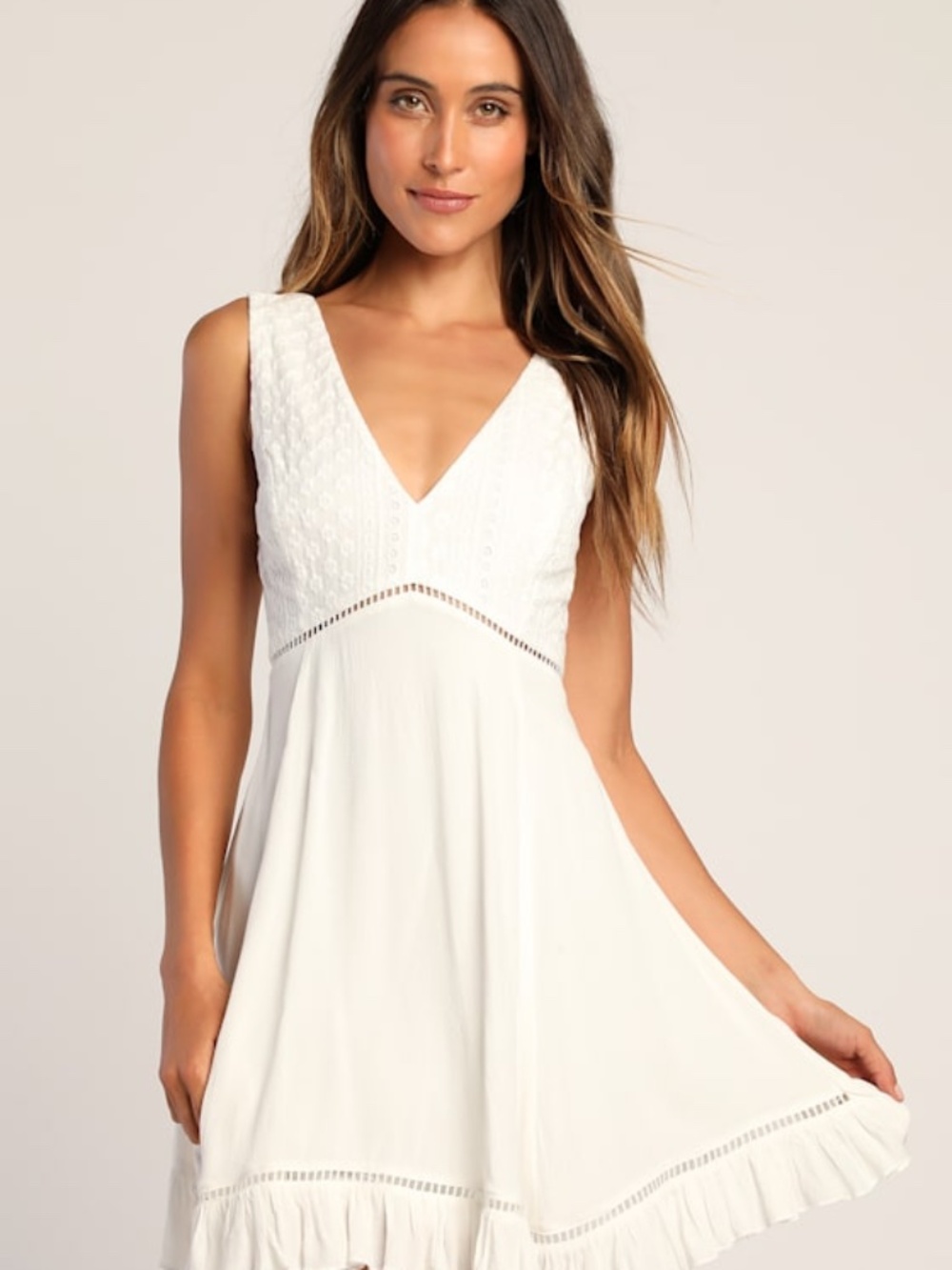 Lulus Endlessly Enticing White Embroidered Babydoll Mini Dress - Size M